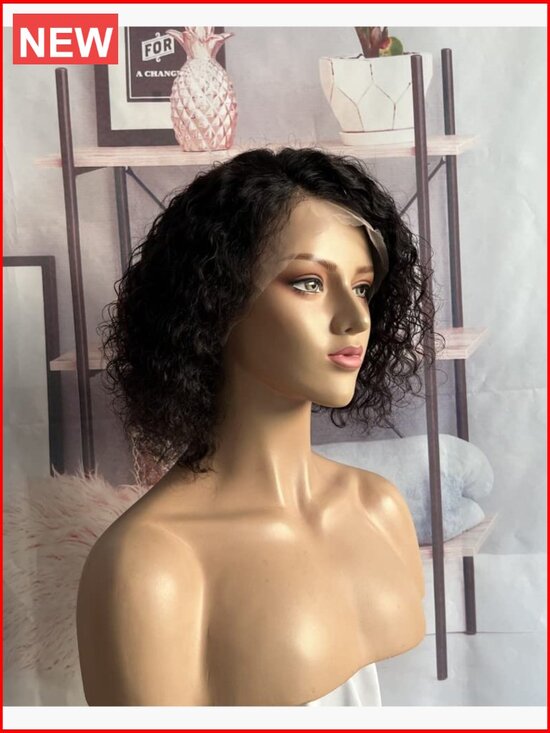 Curly Lace Front Bob Wig Pixie Cut with Baby Hair Remy Human Hair Water Wave